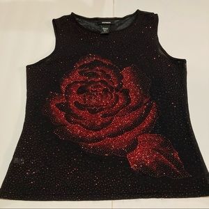 Express sheer mesh top black and red